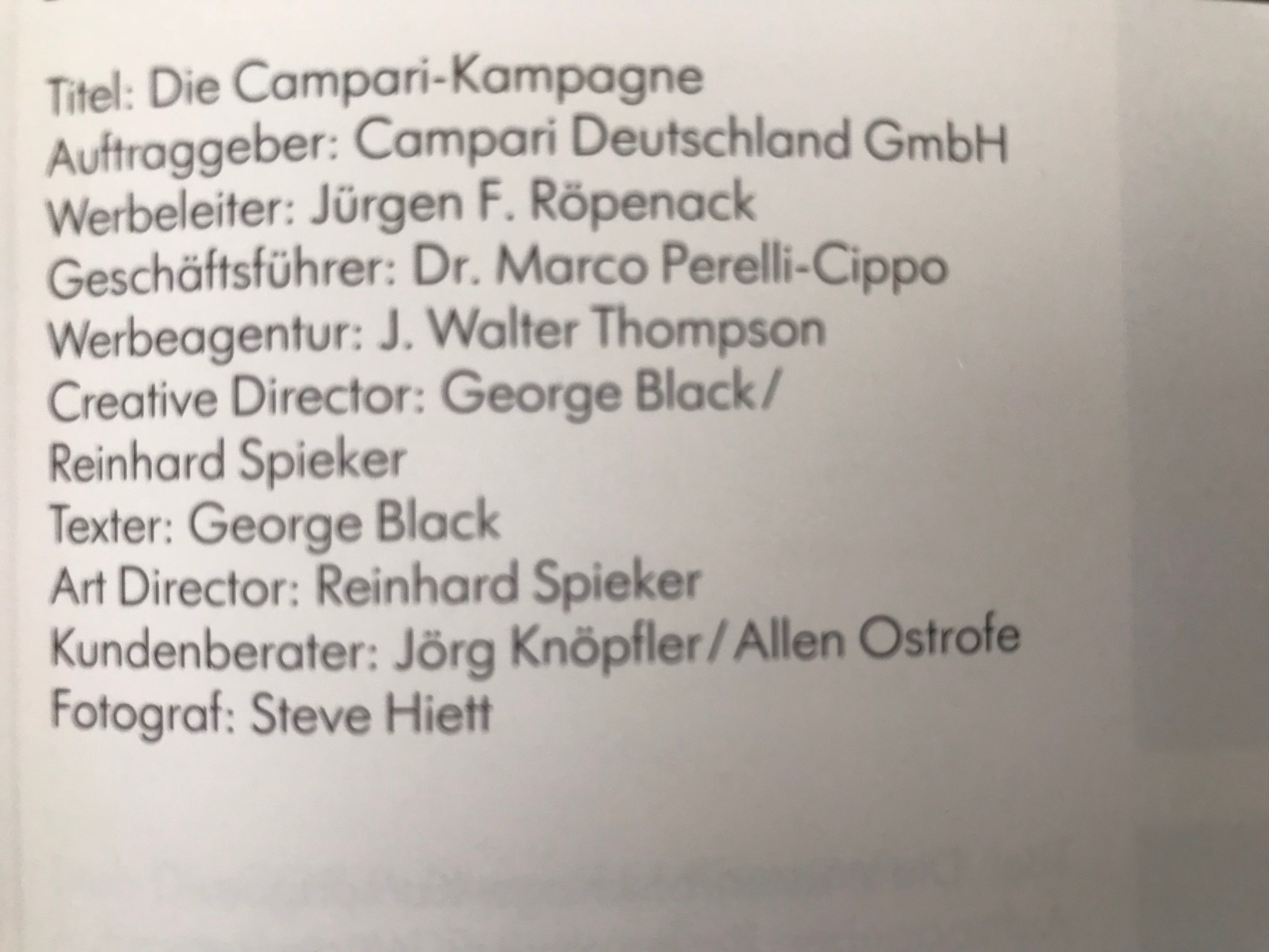 Campari-Kampagne von Reinhard Spieker, ADC-Dokumentation