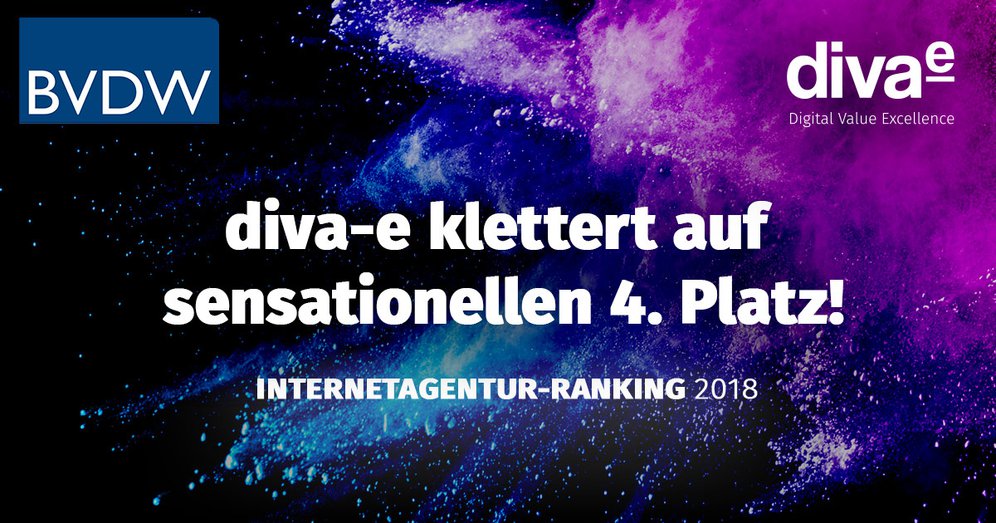 diva-e klettert im Internetagentur-Ranking 2018 auf sensationellen 4. Platz