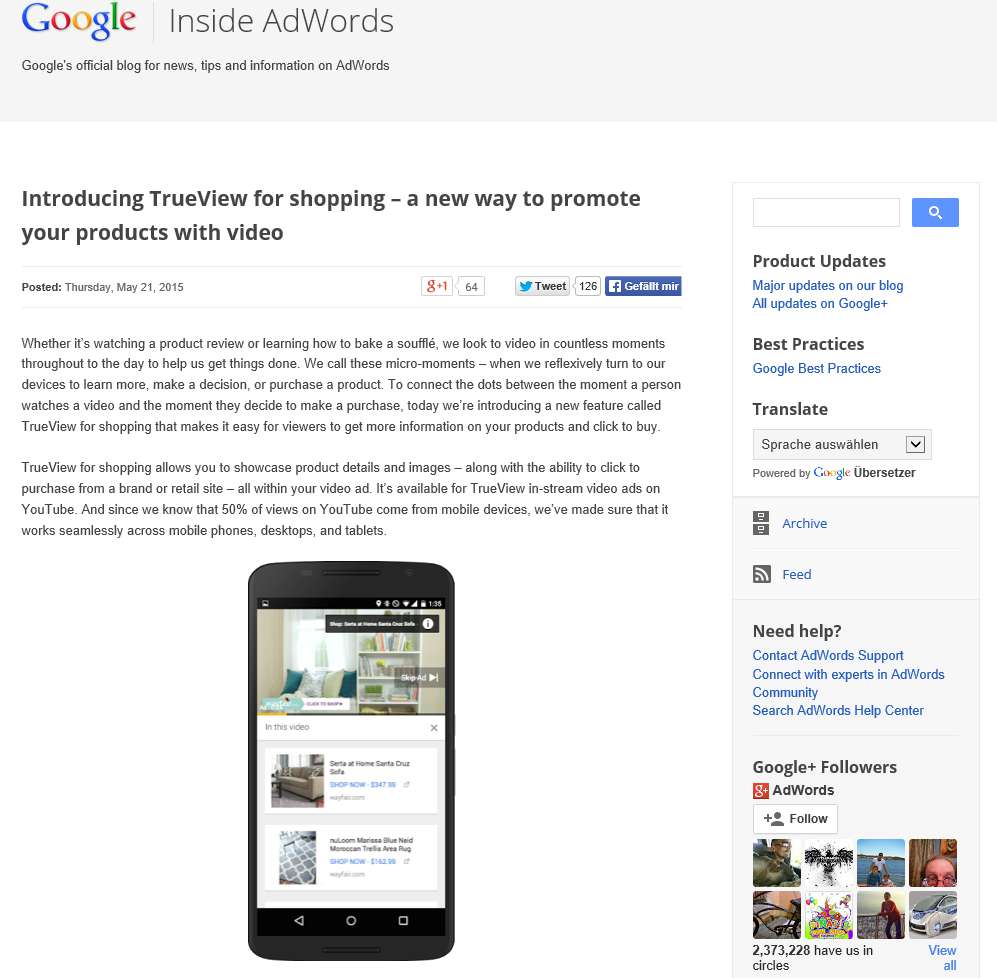 Google Inside AdWords - Introducing TrueView for shopping