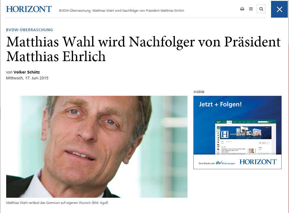 horizont.net Matthias Wahl wird Nachfolger von Präsident Matthais Ehrlich