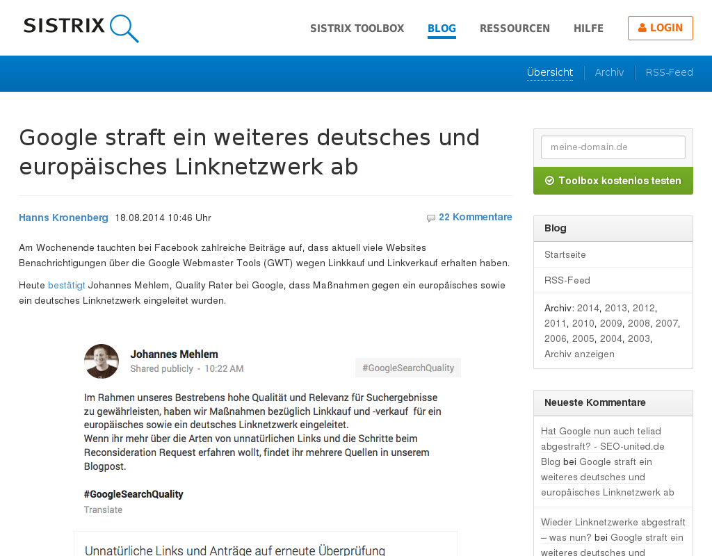 Sitrix.de Kommmentare und Blogpost zur Google Abstrafung